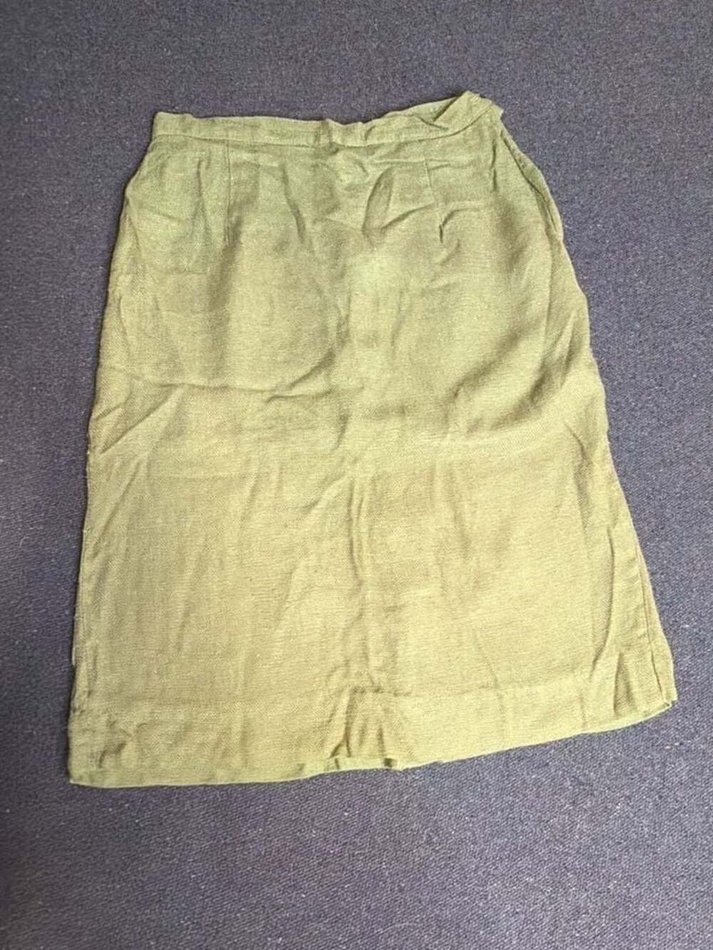 Vintage Olive Green Linen Blend Midi Skirt
